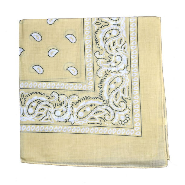100% Cotton Paisley Bandanas Double Sided "Light Yellow" Handkerchief Headscarf